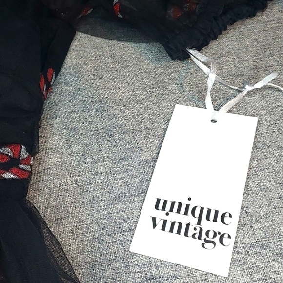 Unique Vintage Black Glitter Sheer Mesh Candy Cane Babydoll Dress Size S/4 NWT - Picture 10 of 16